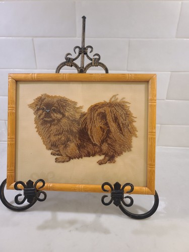 Vintage Pekingese Dog Needlepoint Framed