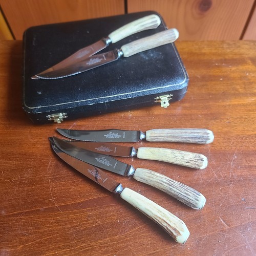 Vintage Mutual Hiram Wild Sheffield Stag Horn Steak Knives 6pc - photo 3