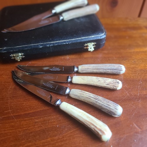 Vintage Mutual Hiram Wild Sheffield Stag Horn Steak Knives 6pc - photo 4