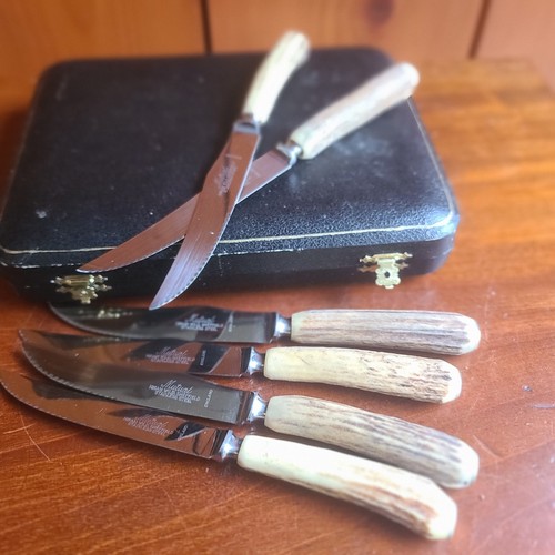 Vintage Mutual Hiram Wild Sheffield Stag Horn Steak Knives 6pc - photo 5
