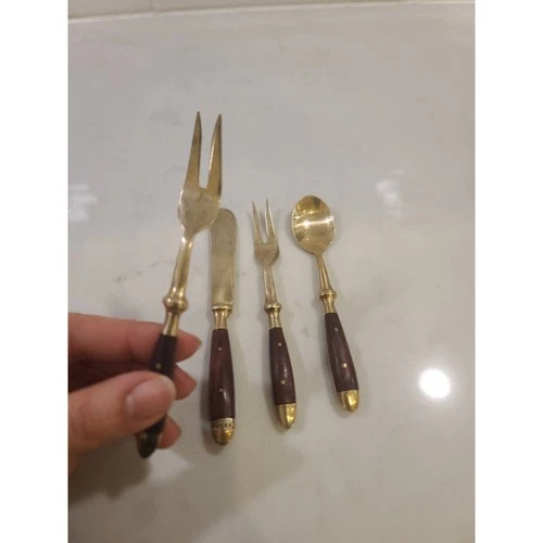 Vintage Thailand Brass & Teak Flatware Set (4 pcs) - photo 2