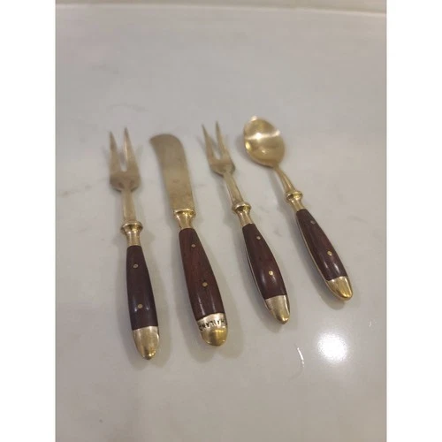Vintage Thailand Brass & Teak Flatware Set (4 pcs) - photo 3
