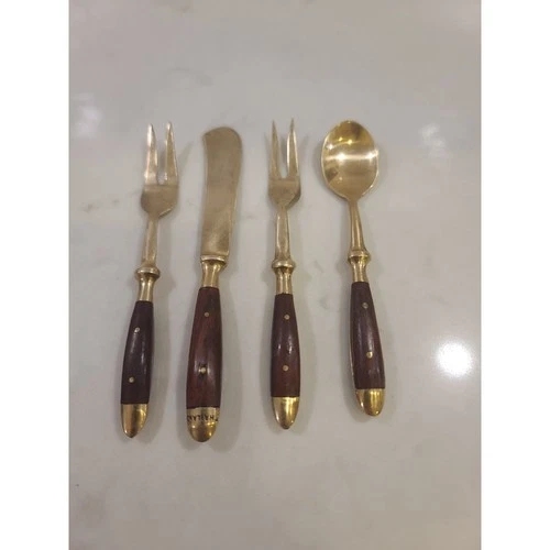 Vintage Thailand Brass & Teak Flatware Set (4 pcs) - photo 4