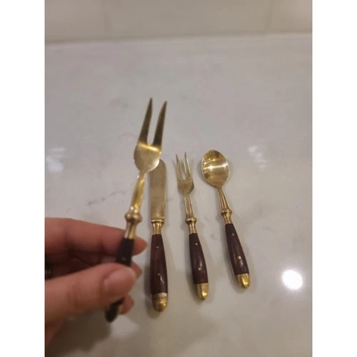 Vintage Thailand Brass & Teak Flatware Set (4 pcs) - photo 5