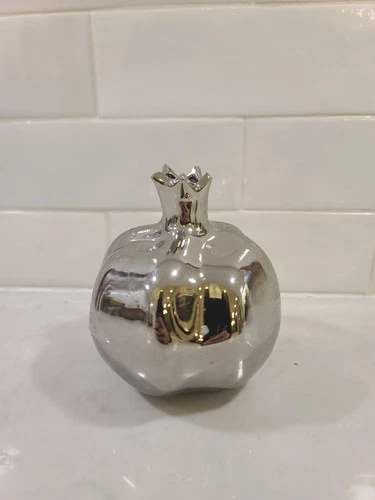 Pomegrante Vase - Three Hands Corp Metallic Silver Finish Cerami