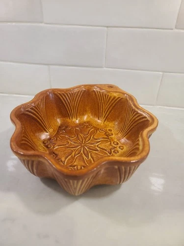 Vintage French Terracotta Cake Mold - Amber Glazed Earthenware S - photo 4