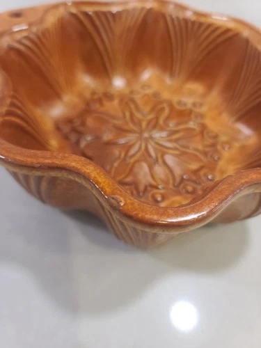Vintage French Terracotta Cake Mold - Amber Glazed Earthenware S - photo 5