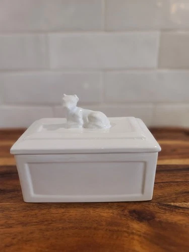 ICTC English Fine Bone China Butter Dish with Cow on Lid Vintage