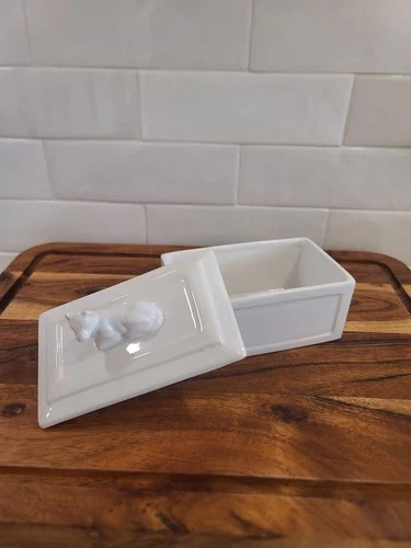 ICTC English Fine Bone China Butter Dish with Cow on Lid Vintage - photo 3