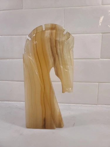 Vintage Onyx Horsehead Chess Bookend Paperweight