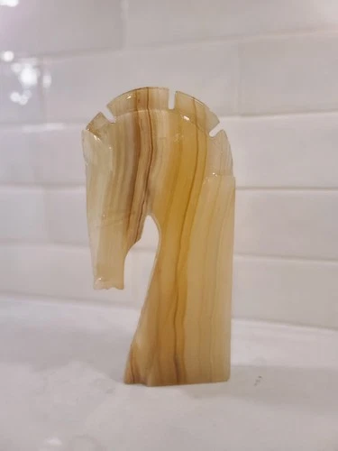 Vintage Onyx Horsehead Chess Bookend Paperweight - photo 4