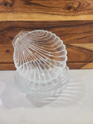 2 Vintage Sea Shell Satin Glass Candy Dish Nut Bowl