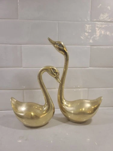 Vintage Brass Swan Pair MCM Regal Art Sculptures figurines Set 2
