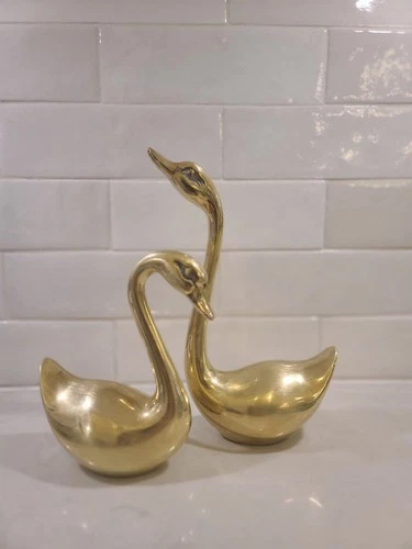 Vintage Brass Swan Pair MCM Regal Art Sculptures figurines Set 2 - photo 3