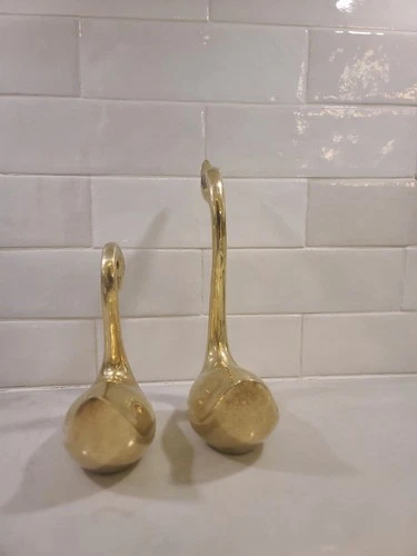 Vintage Brass Swan Pair MCM Regal Art Sculptures figurines Set 2 - photo 4