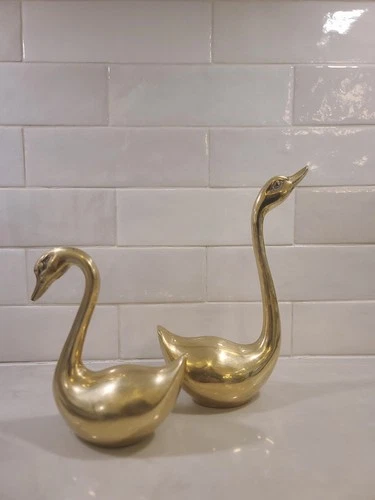 Vintage Brass Swan Pair MCM Regal Art Sculptures figurines Set 2 - photo 5