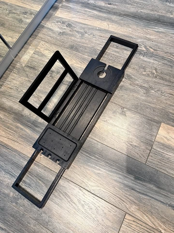 Black Expandable Bamboo Bathtub Tray Caddy