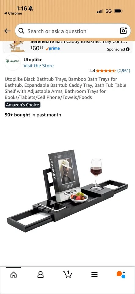 Black Expandable Bamboo Bathtub Tray Caddy - photo 2