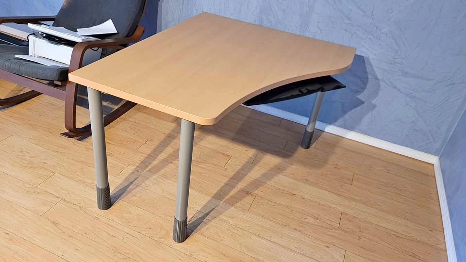 Solid Wood Corner Desk - Beech - Adjustable Height + Keyboard Tr