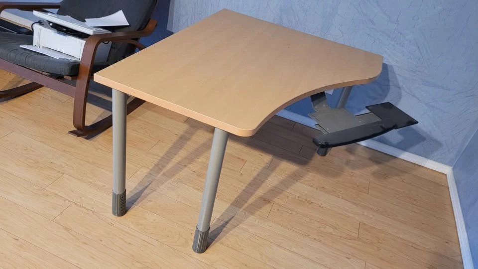 Solid Wood Corner Desk - Beech - Adjustable Height + Keyboard Tr - photo 2