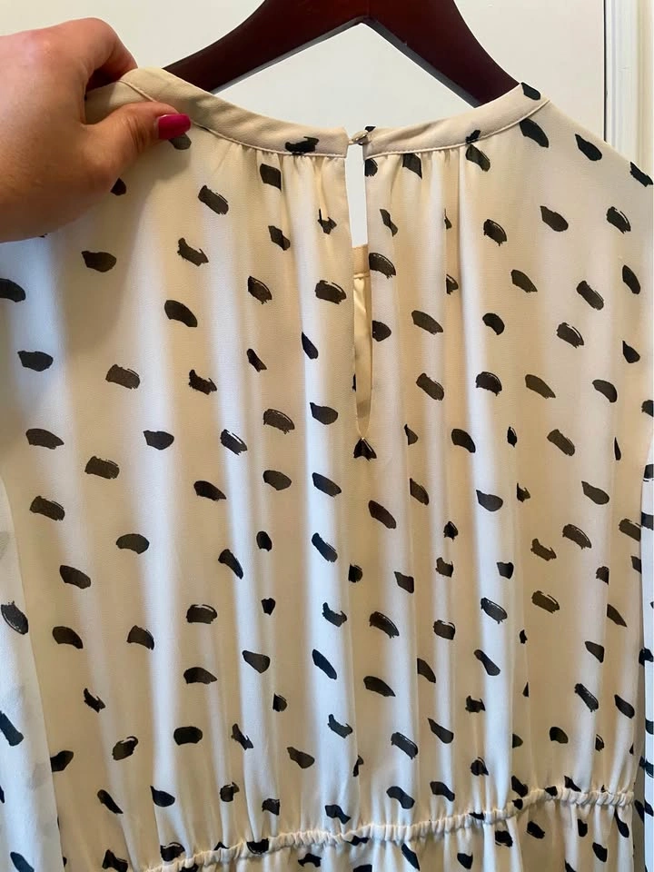 H&M Knee-Length Chiffon Dress - Cream/Black Spot - photo 2