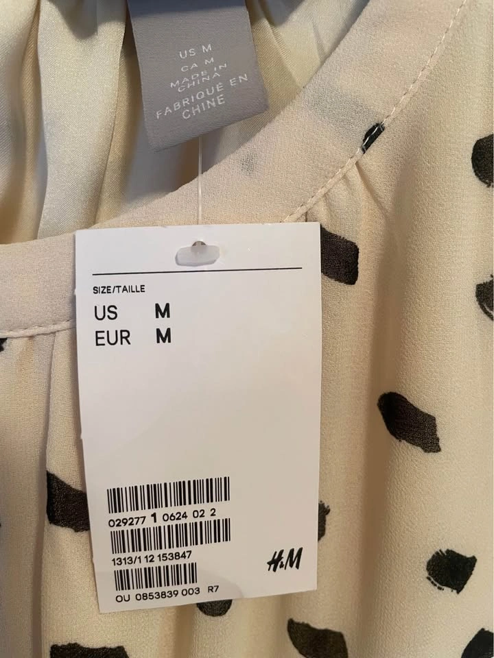 H&M Knee-Length Chiffon Dress - Cream/Black Spot - photo 3