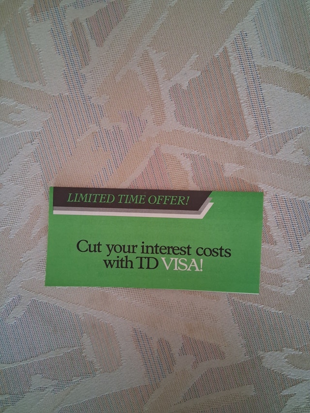 Vintage 1985 TD Bank Visa Promo Cheques