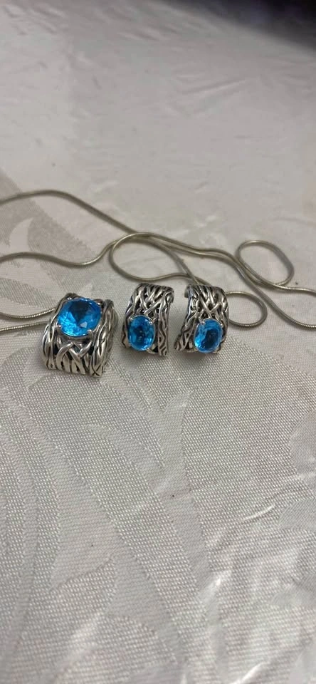 Effy Topaz & Sterling Silver Art Nouveau Earrings and Pendant