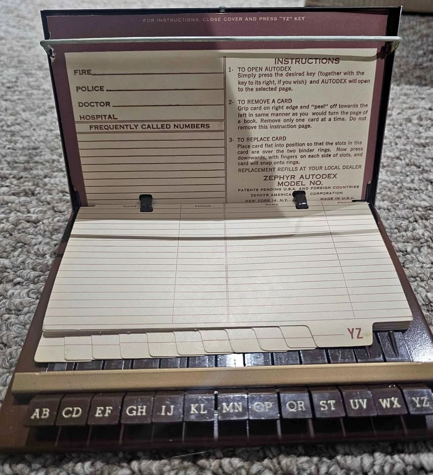 Vintage Zephyr Autodex desktop phone index
