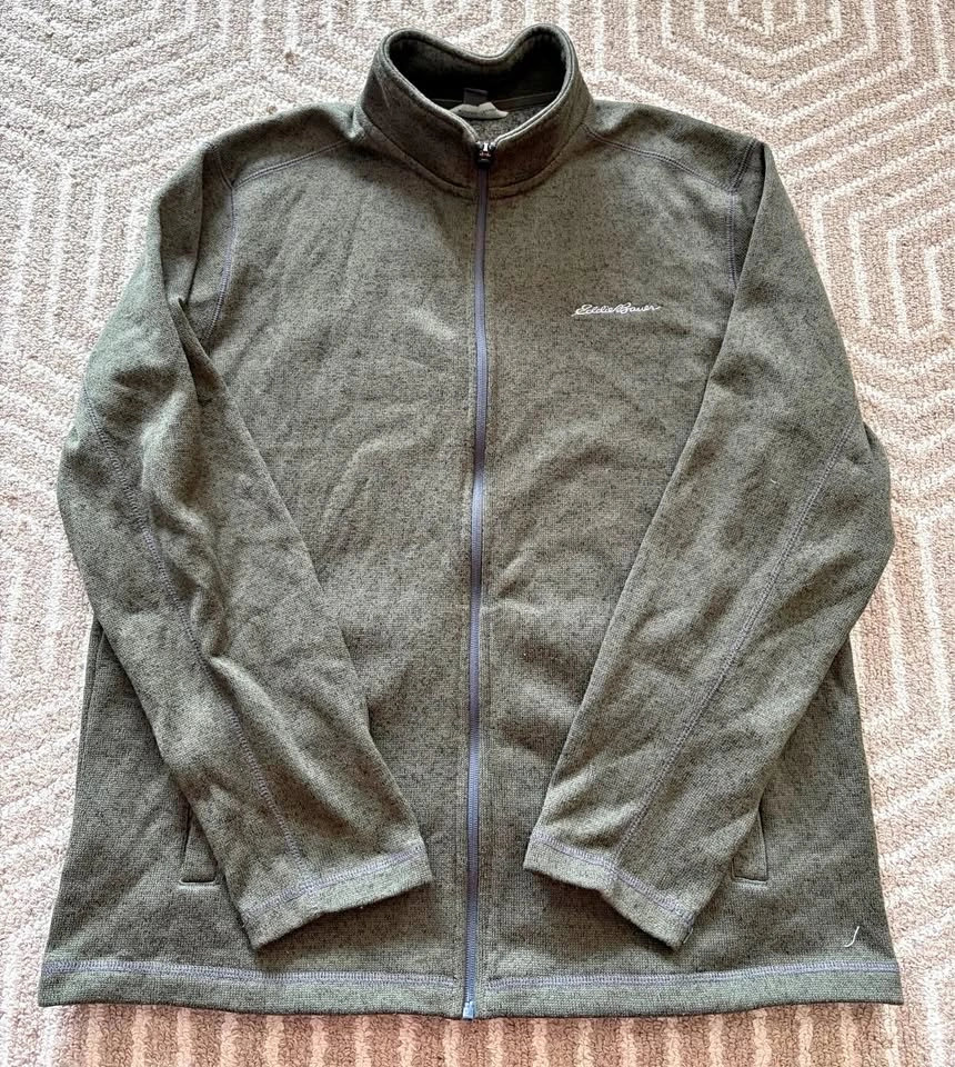 Eddie Bauer Fleece Jacket Large Olive Green Full Zip Outdoor Hik