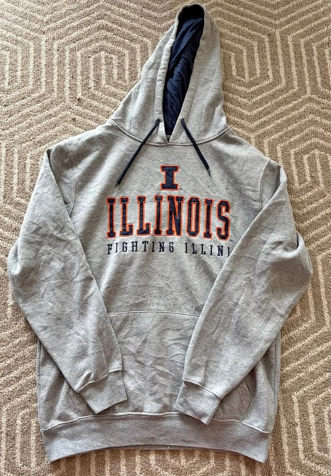 Illinois Fighting Illini Hoodie Large Gray NCAA Pullover Sweatsh