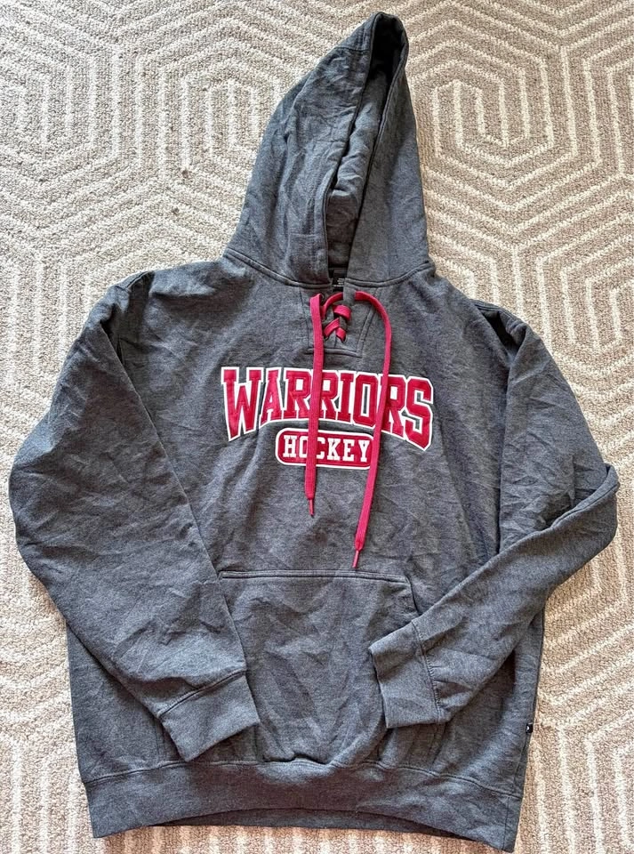 Warriors Hoodie Large Gray HC Hockey Sweatshirt Pullover Graphic