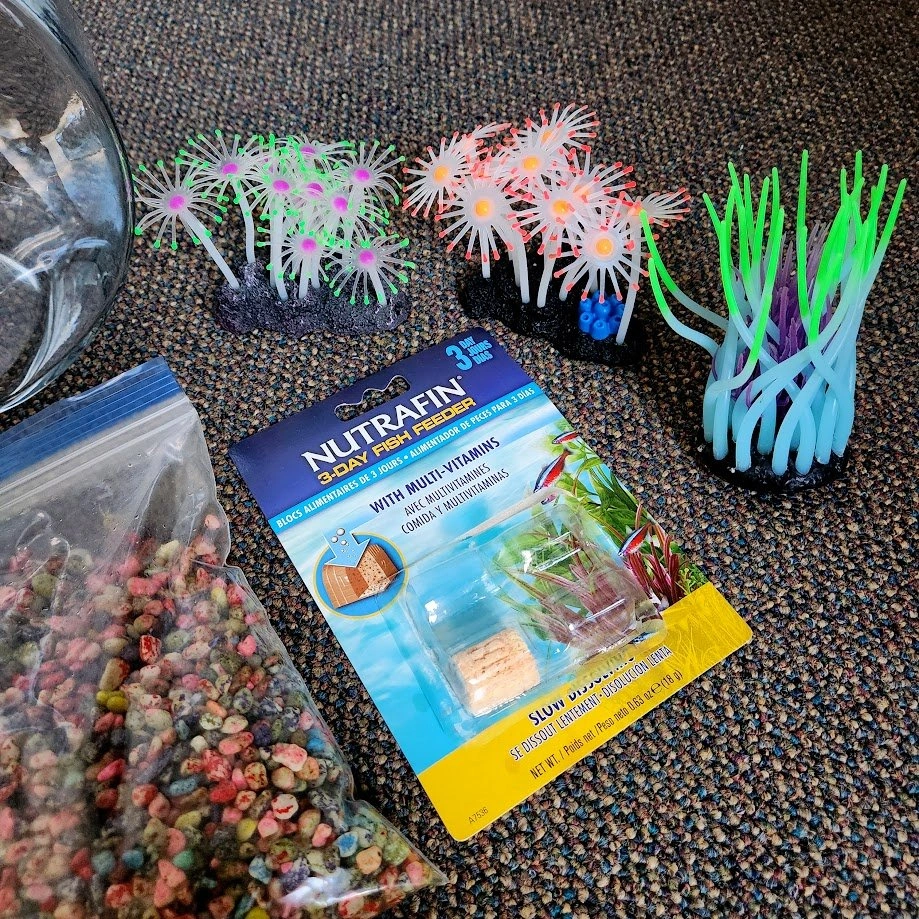 1 Gallon Fish Tank With Food, Decorations and Gravel - photo 4