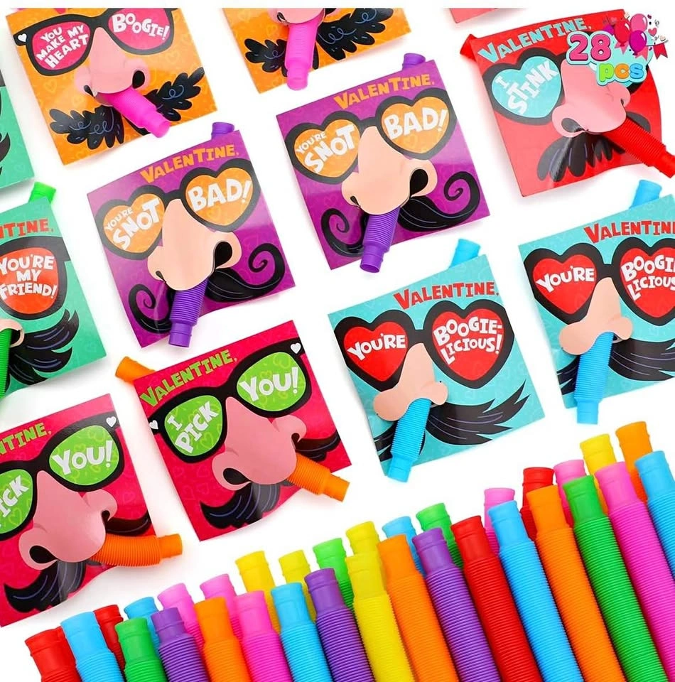 28 Packs Nose Picking Valentines Cards with Pop Tubes