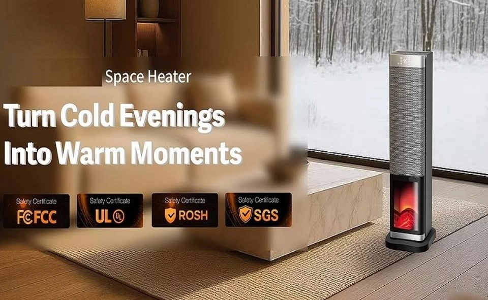 NEW Electric Tower Space Heater, 3D Flame, LED Screen, 1500W - photo 2