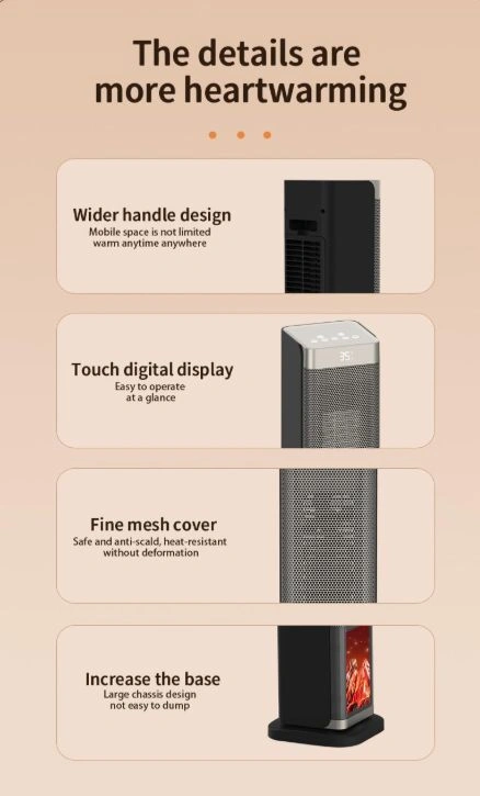 NEW Electric Tower Space Heater, 3D Flame, LED Screen, 1500W - photo 4