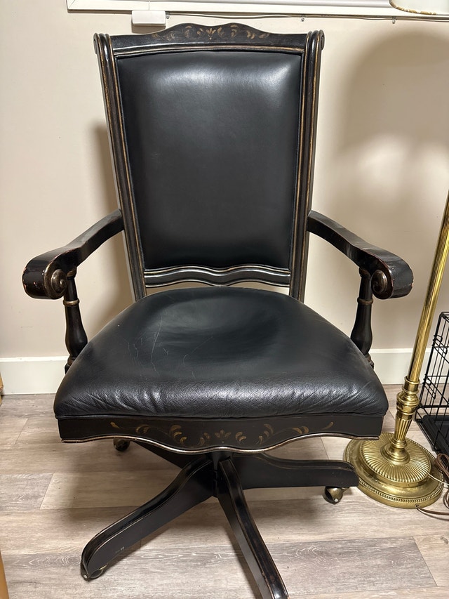 Black Leather Office Chair - Swivel, Adjustable Height