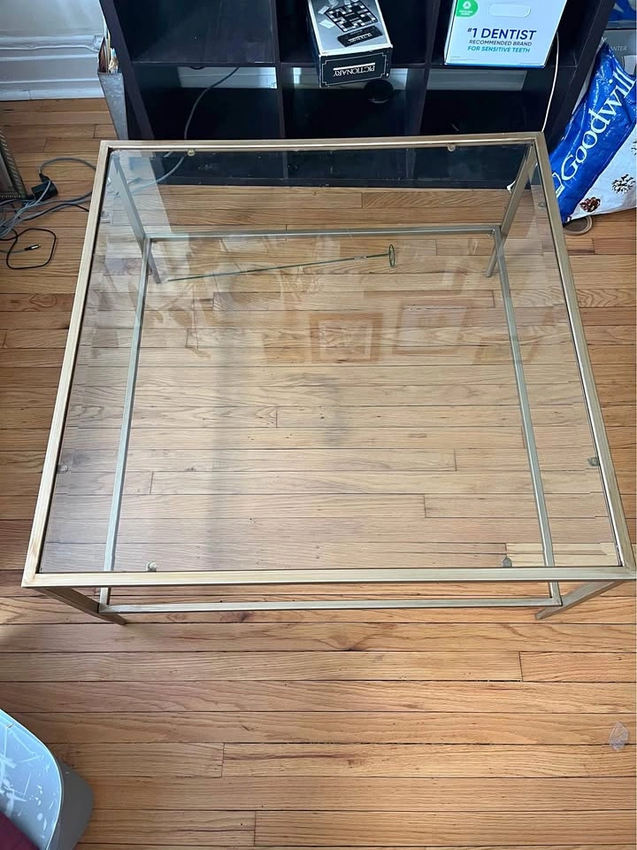 Modern Glass Top Coffee Table with Gold Frame