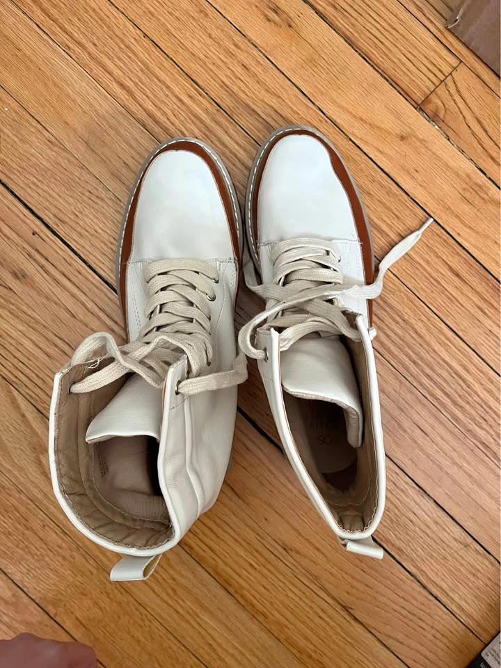 Cream and brown boots, never worn, size 8.5