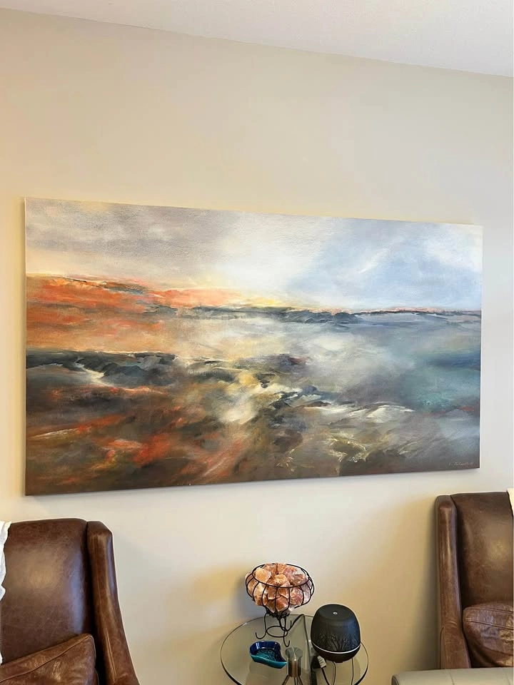 Original Painting by Ernestine Tahedl – “Coastline” - 70”x40” fr