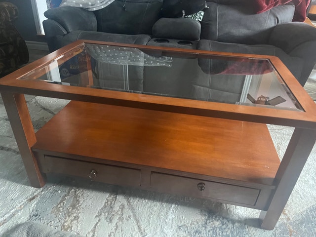 Sklar-Peppler glass top coffee table