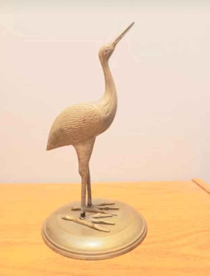 Hand Crafted Tall Etched Solid Brass Crane Sculpture - photo 2
