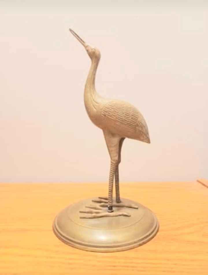 Hand Crafted Tall Etched Solid Brass Crane Sculpture - photo 4