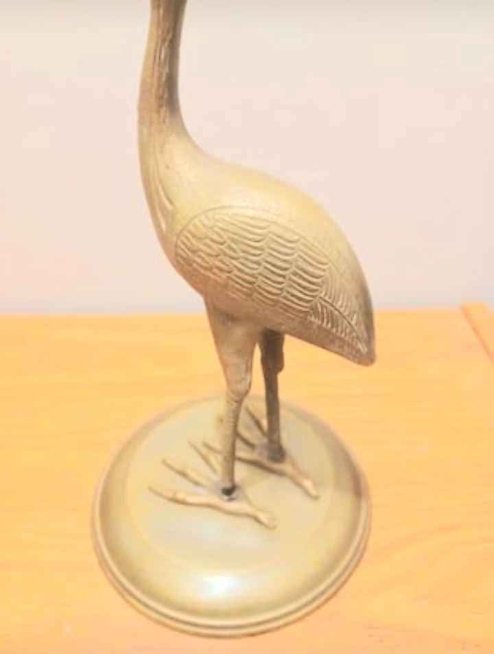 Hand Crafted Tall Etched Solid Brass Crane Sculpture - photo 5