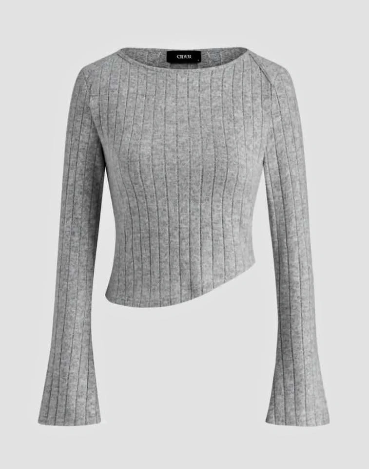 Brand New Boat Neck Asymmetrical Long Sleeve Sweater - Small