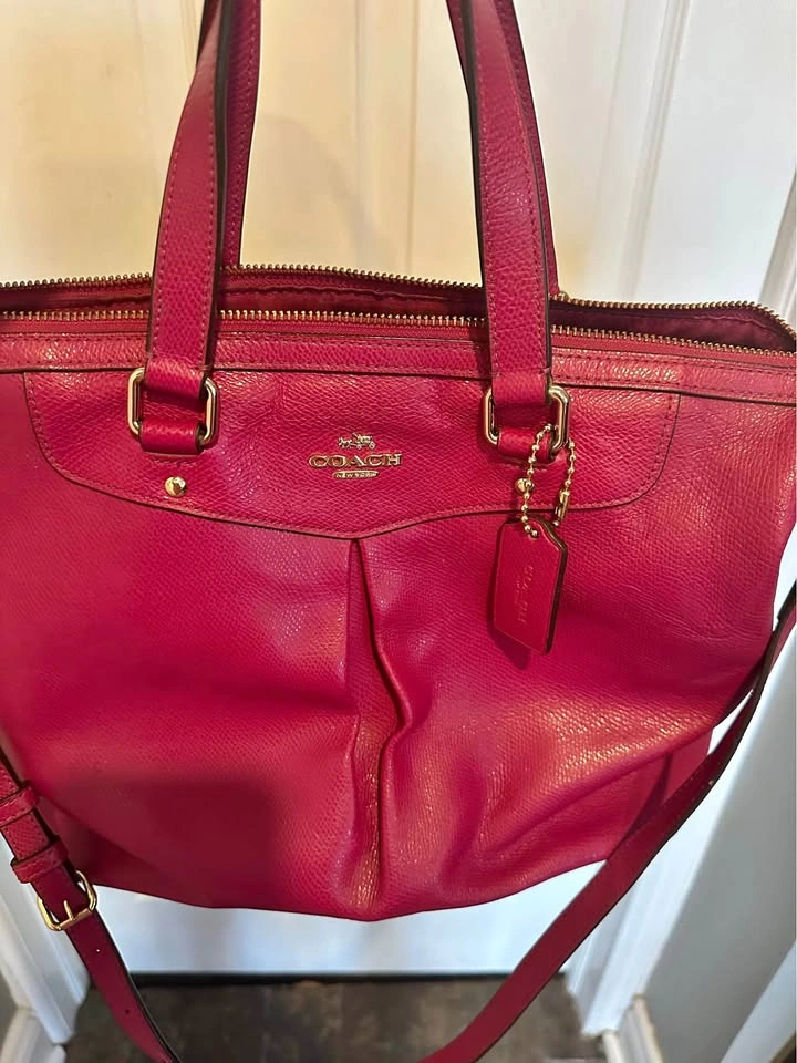 Coach Crossgrain Pleat Tote - Cranberry Leather