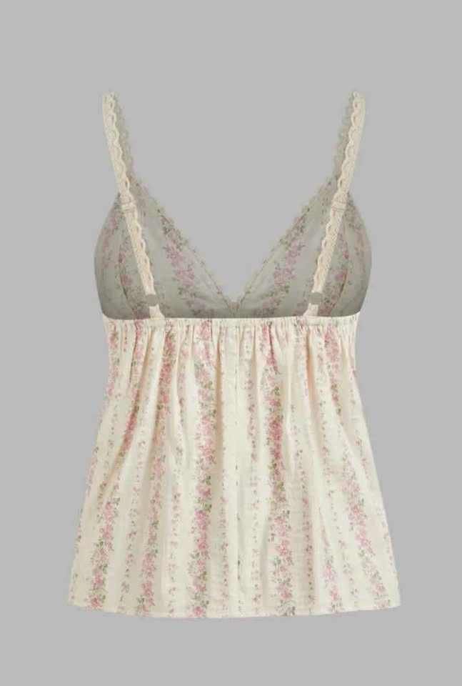 BRAND NEW Cotton Blend V-Neck Floral Cami Top Cream w-Pastel Pin - photo 4