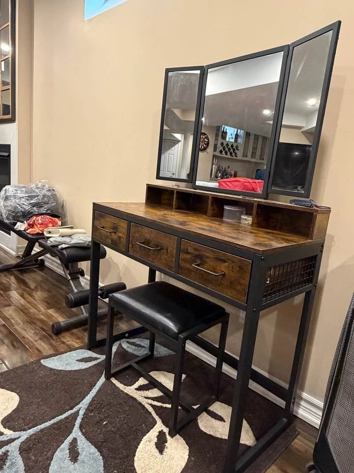 Vanity Desk with Mirror & Stool | Modern Makeup Table - photo 2