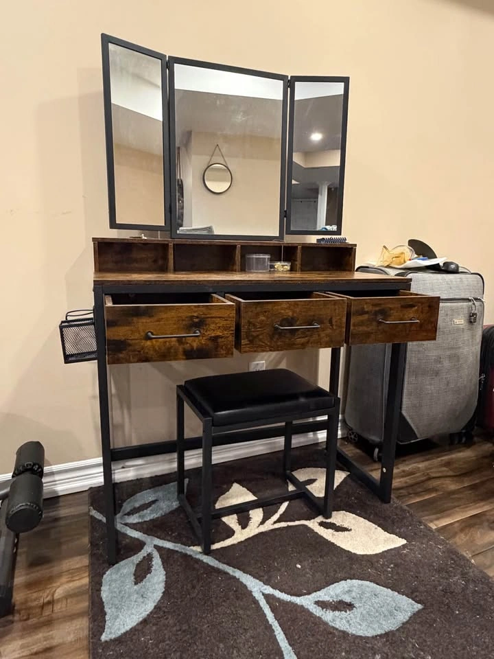 Vanity Desk with Mirror & Stool | Modern Makeup Table - photo 3