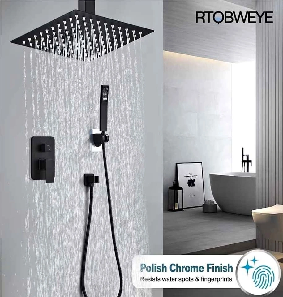 Rainfall Shower System 12 Inch High Pressure Matte Black, New